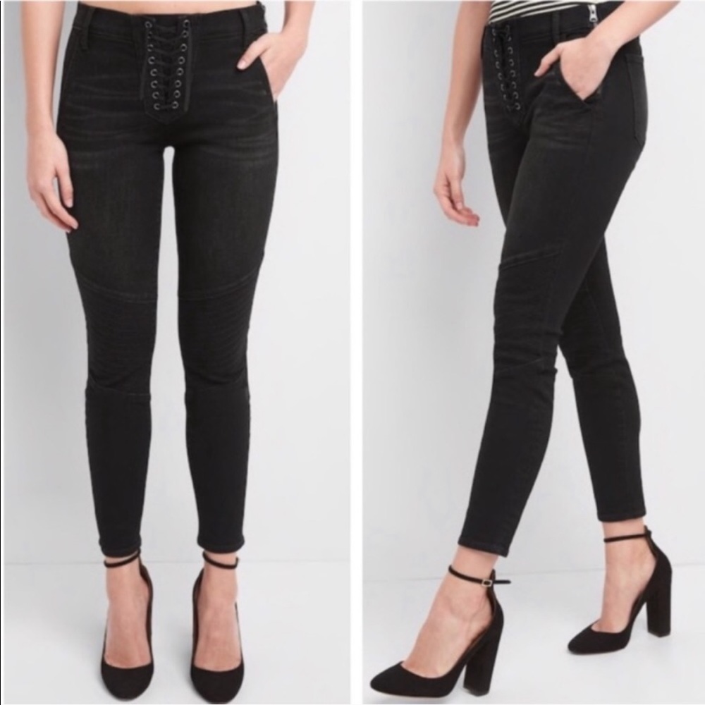Gap True Skinny Lace Up Moto Black Jean 27